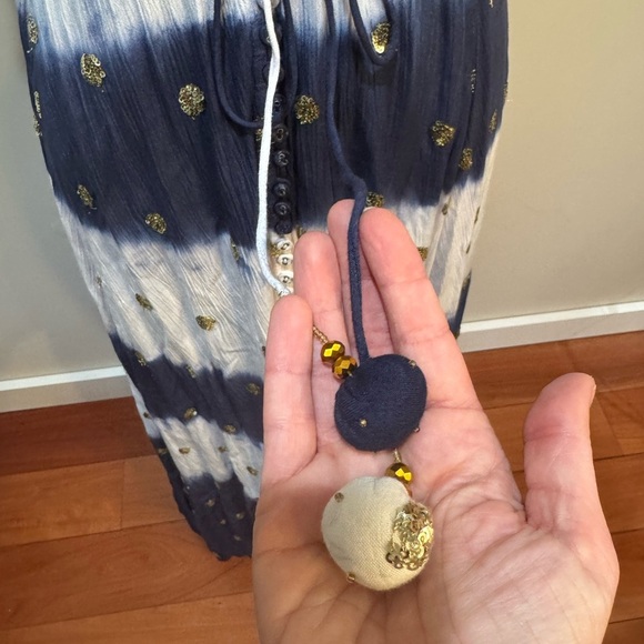 GOA‎ Paris Blue & White Asymmetric Hem V Neck Midi Dress Floaty Fairycore Sz M - Picture 9 of 14